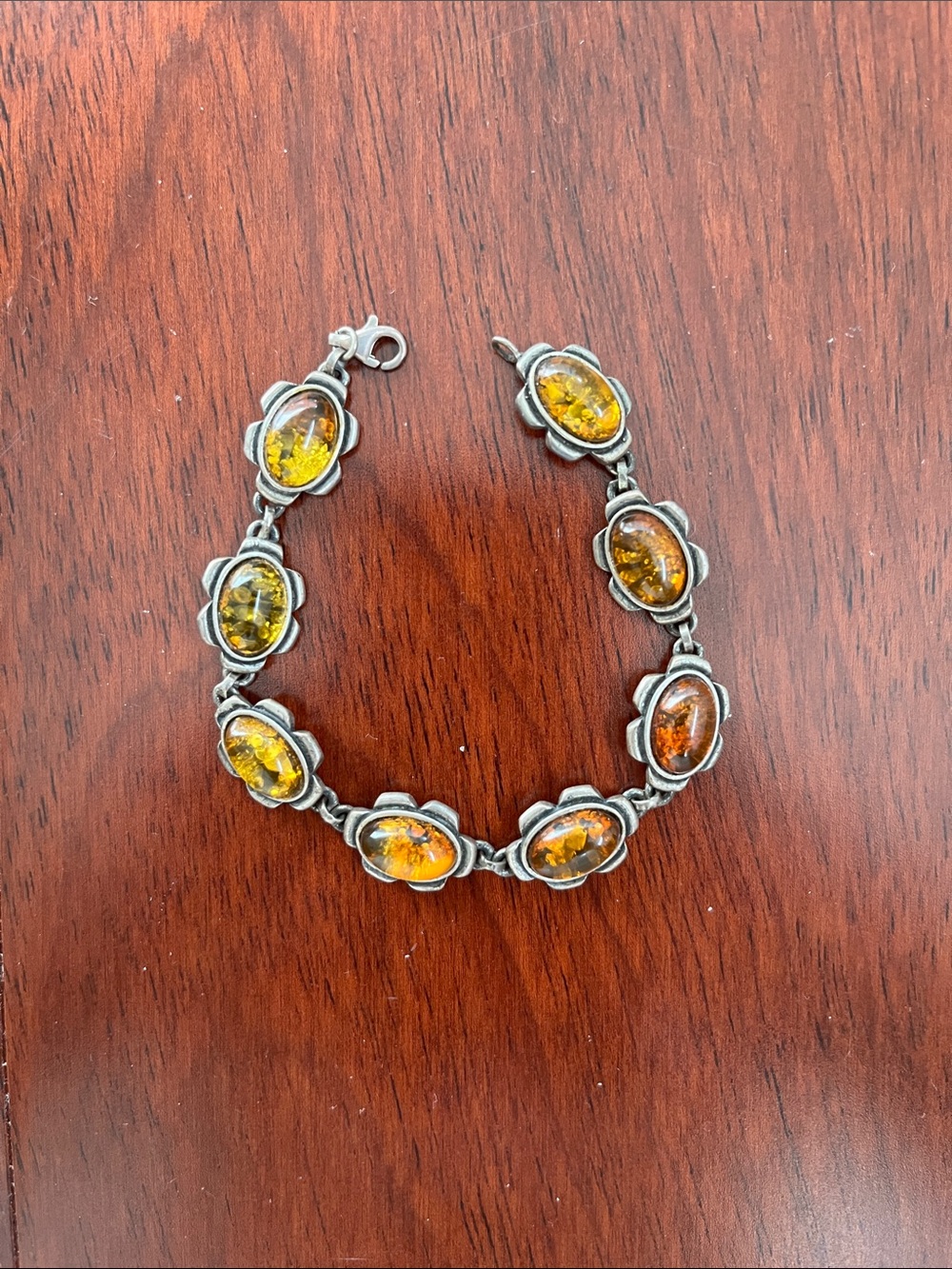 Sterling Silver Amber Link Bracelet - Honey and Green Amber